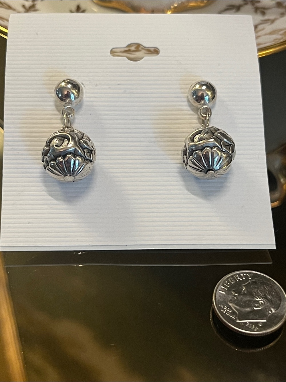 Silver Double Ball Earrings - Picture 2 of 3